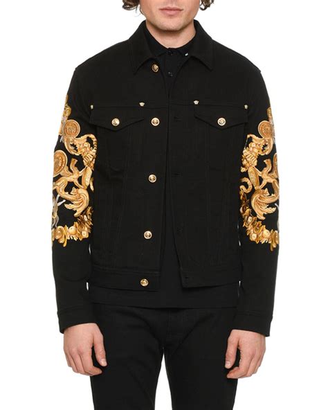 versace leather jacket 2017|Versace black denim jacket.